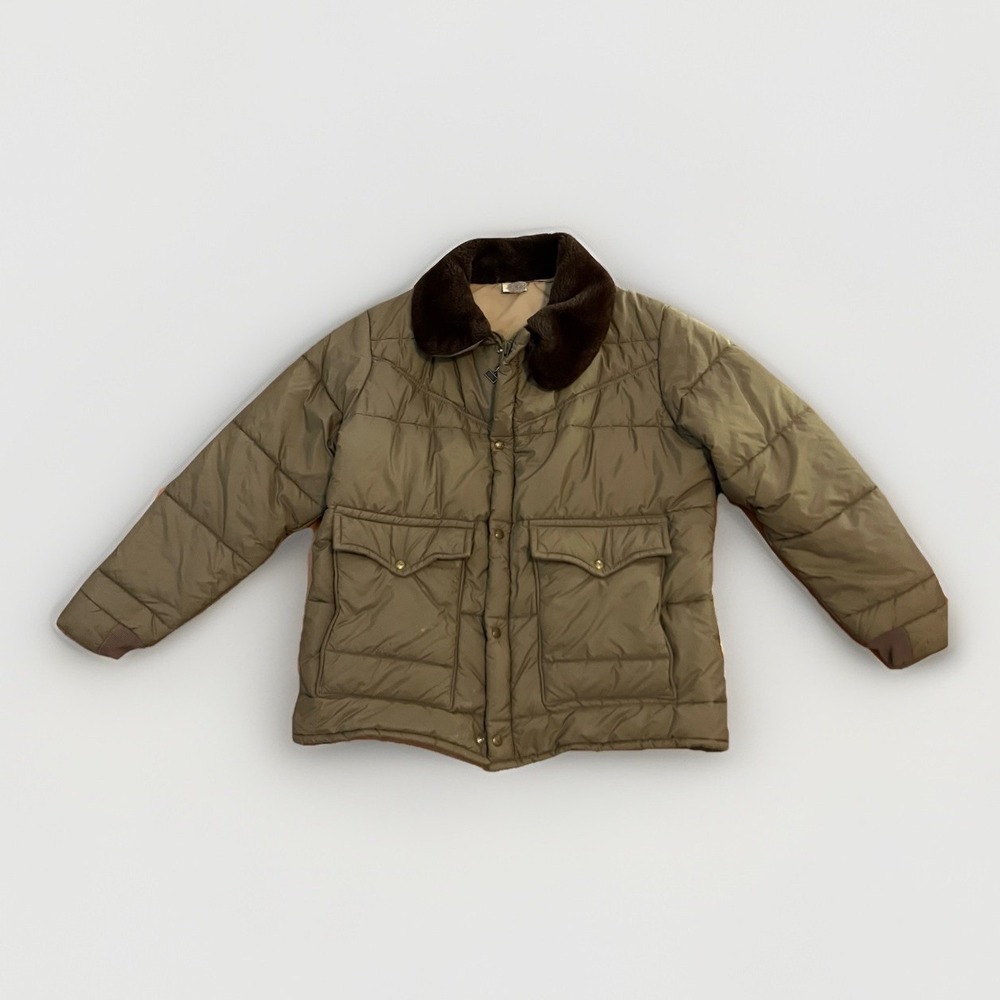 Vtg Walls Blizzard Pruf Insulated Puffer Jacket Beige Mens XLT Faux Fur‎